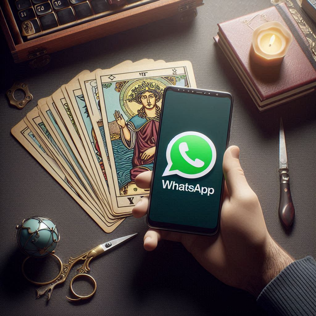 Consulta de tarot por WhatsApp con cartas y móvil
